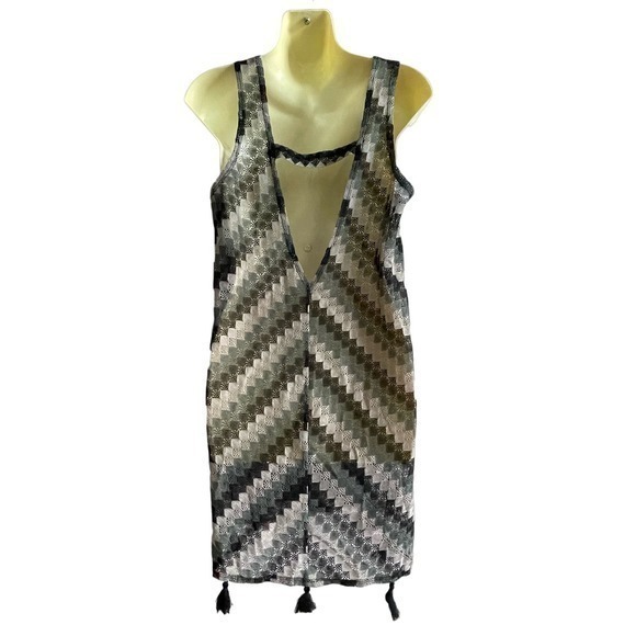 Black and Gray Crochet Cover Up Dress No Labels No Tags Size M‎ - Picture 2 of 5